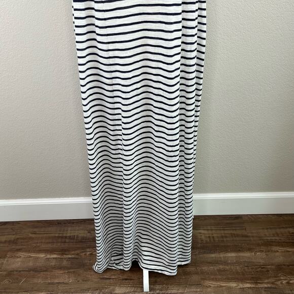 Caslon Easy Stripe Cotton Blend Navy White Smocked Sleeveless Maxi Dress Small - Picture 8 of 13